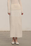 SWAYING/KNIT patchwork striped long skirt SW23AW3B09 white
